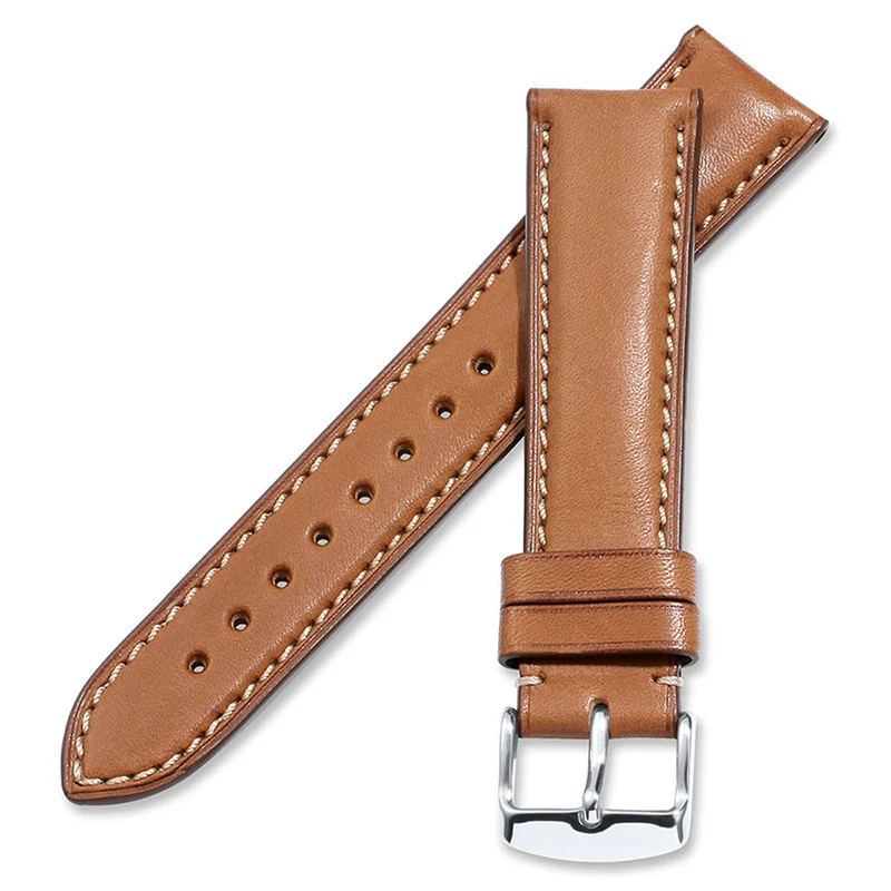 brown with tan IStrap Франции ремешок из телячьей кожи 18 мм до 22 мм Натуральная кожа браслет с серебряной пряжкой для IWC Omega Seiko - Цвет ремешка: brown with tan