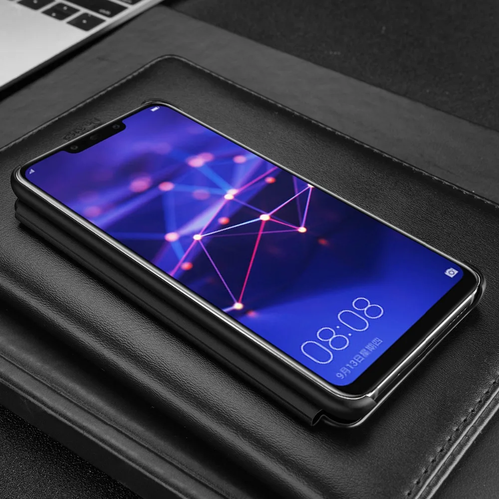 Роскошный флип чехол Folio Wake up Sleep для Huawei Mate 20 Lite из натуральной кожи с окошком Maimang