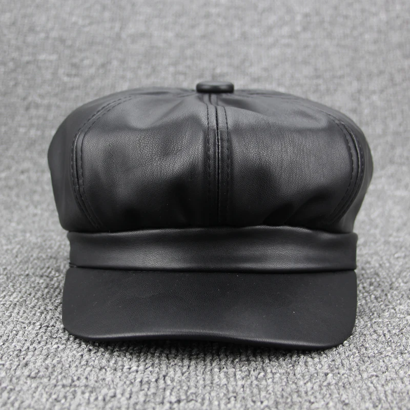 2018 New Solid Color PU Berets Women's Newsboy Cap Octagonal Men Caps Girls For Spring And Autumn British Style Of Hat | Аксессуары