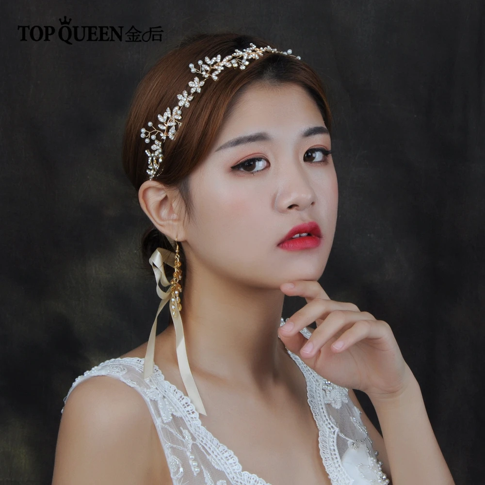 TOPQUEEN HP89 Кристальные и жемчужные свадебные шиньоны с цветком, свадебная повязка для волос, тиара для женщин, ювелирные аксессуары для волос