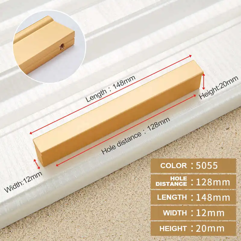 Gold 128mm NAIERDI 10 шт. современный золотой черный шкаф ручки Кухня дверные ручки алюминиевый сплав ручки ящика для гардероба мебельная фурнитура - Цвет: Gold 128mm