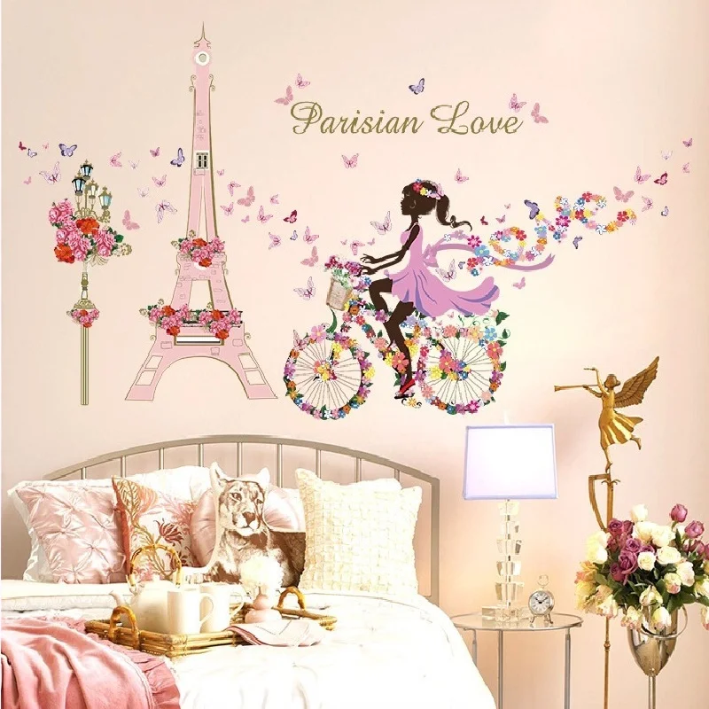 

Parisian Love Fairy Wall Stickers For Living Room Home Decoration Background Pvc Plane Portrait Mural Door Diy Wallpaper Rushed