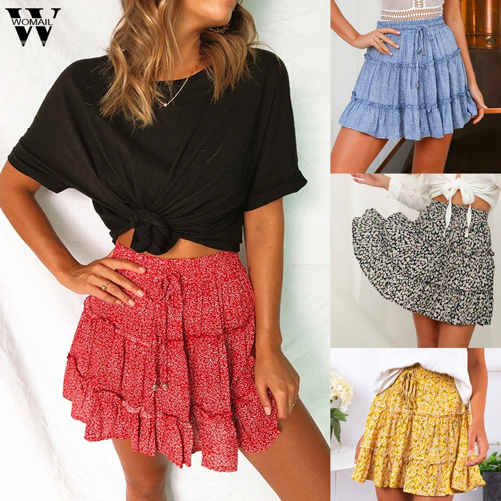 

Womail Skirt Women Summer 2019 New Fashion Bohe High Waist Ruffled Floral Print Beach Short Skirt NEW 2019 M27