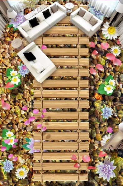 

[Self-Adhesive] 3D Petals Wood Bridge 4 Non-slip Waterproof Photo Self-Adhesive Floor Mural Sticker WallPaper Murals Print Decal