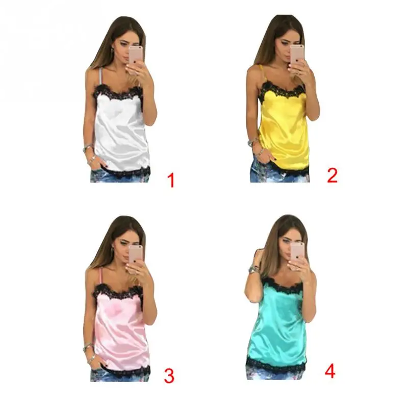 2018 New Hot Sale Woman Vest Summer Sexy Slim Casual Ladies Multicolored Lace Sleeveless Camisole Pajamas | Женская одежда