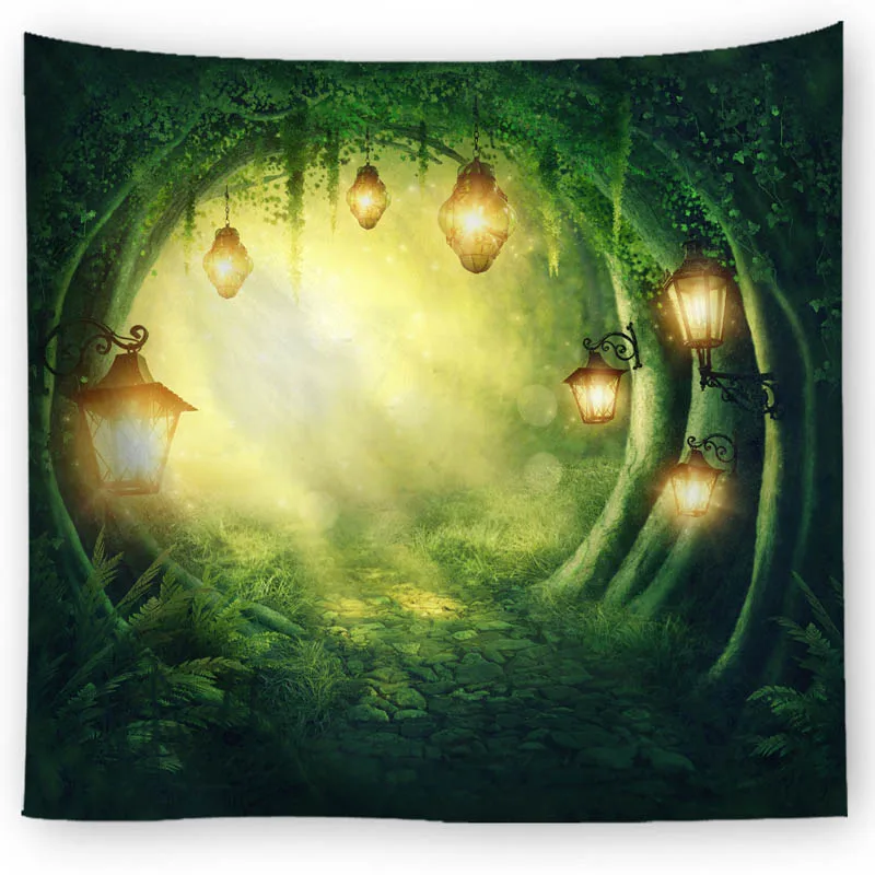 2 Large Size Wall Tapestry Fantasy Forest Fairy Tale World Wall Hanging Art Carpet Blanket Yoga Mat Decoration Green Tapestry - Цвет: 2