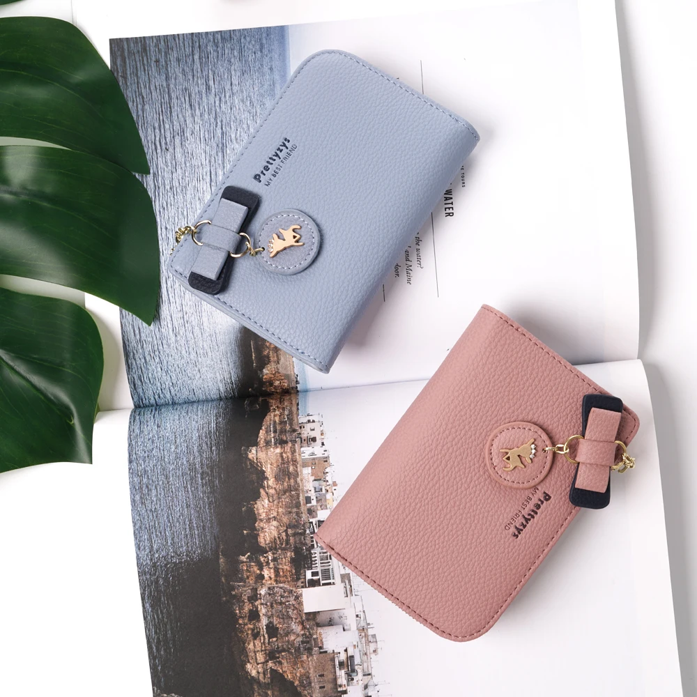 Women's Wallet Purses Female Small Pendant Large Bag Card Holder Leather Deer Bow Carteria Multifunction Phone Change Coin Hasp | Багаж и