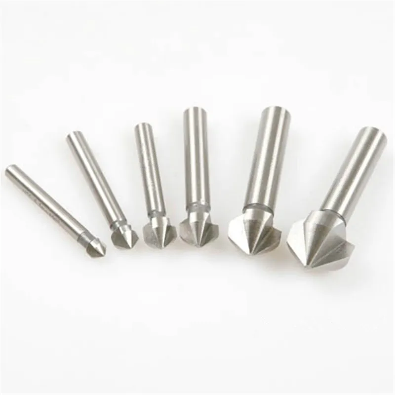 6pcs HSS 3 Flute Edge 90 Degree Chamfer Drills Wood Countersink Drill Bit 6.3/8.3/10.4/12.4/16.5/20.5mm