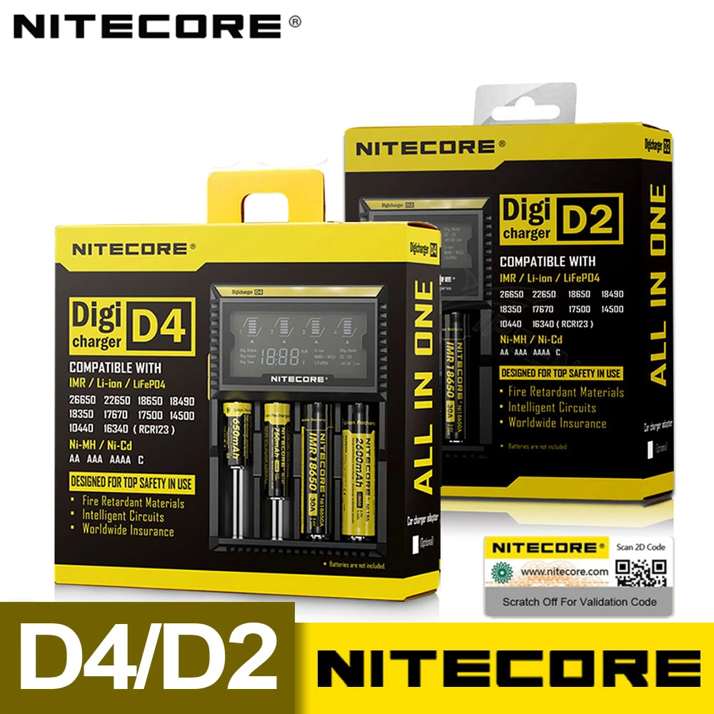 Зарядное устройство Nitecore D4 D2 18650 с ЖК экраном для IMR Li Ion LiFePO4 Ni MH Cd зарядки 26650 14500