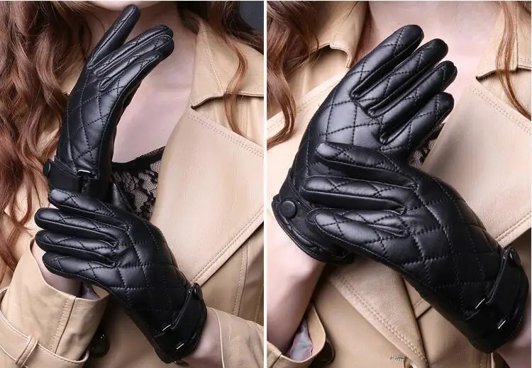 Зимние перчатки из 100% натуральной кожи для женщин теплые плотные бархатные