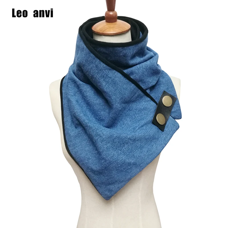 Leo anvi-bufanda de algodón de mezclilla Unisex, con botón de puño de cuero, anillo de invierno, a la moda