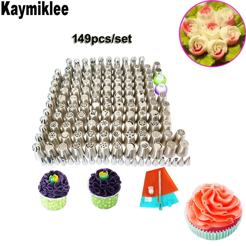 

KAYMIKLEE 149PCS/SET Russian Stainless Steel Nozzles Pastry Icing Piping Tips Cake Ball Decorating Sets CS088