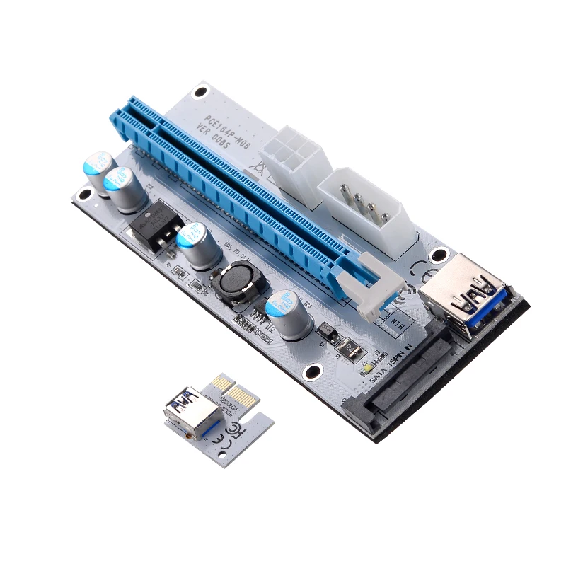 Riser VER008S 3 в 1 Molex 4Pin SATA 6PIN PCIE PCI-E PCI Express Card 1x к 16x USB 0 кабель для майнинга BTC Bitcoin Miner |