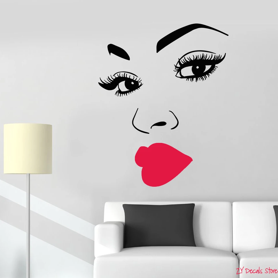 

African Woman Wall Decals Makeup Girl Face Eyelashes Lips Stickers Living Bedroom Decoration DIY Vinyl Decals Art Poster L631