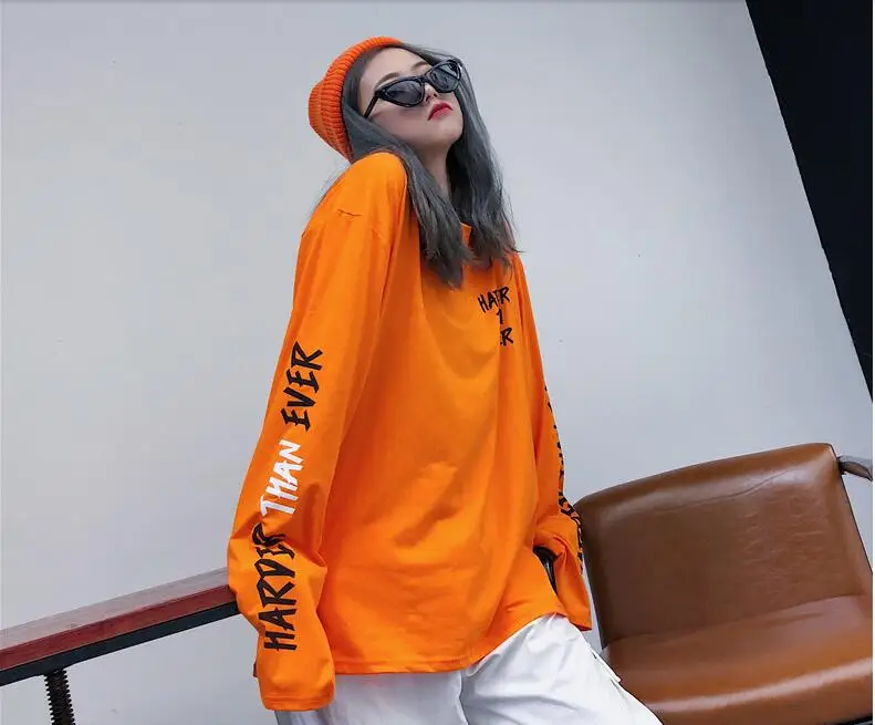 YouGeMan Футболка женская одежда весна корейский Ulzzang Harajuku уличная футболка с длинным рукавом Женская Повседневная Хип-Хоп Футболка Топ