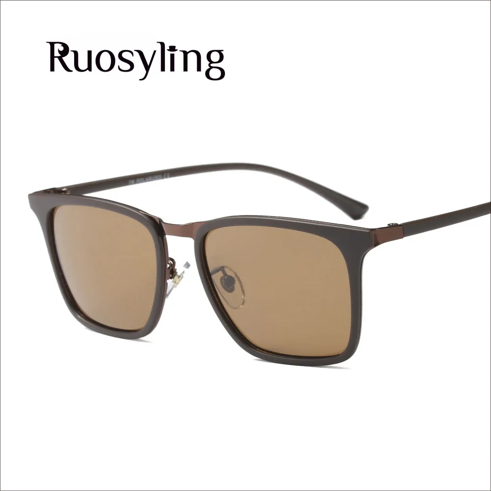 Brown Ruosyling UV400 Солнцезащитные очки для мужчин поляризационные TR90 сверхлегкие гибкие мужские солнцезащитные очки для вождения Ретро Квадратные Солнцезащитные очки - Цвет линз: Brown