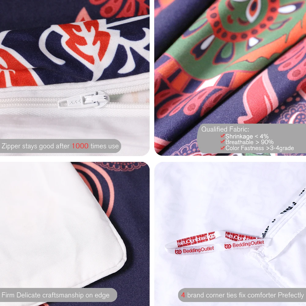 Комплект постельного белья из 3 предметов оранжевый синий мандалы Цветочный