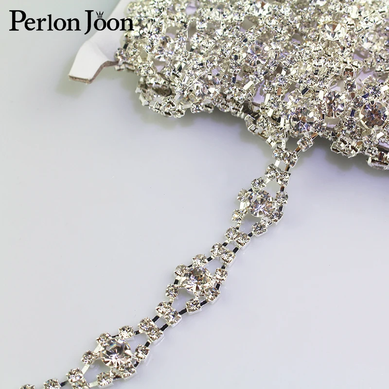 1 ярд сгибание ленты стразы отделка цветок кристалл серебро металлическая