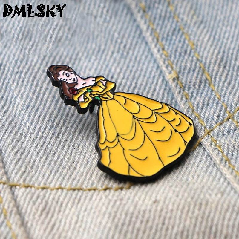 DMLSKY Красавица и Чудовище мультфильм женщины девушка Эмаль Булавка значок для рюкзака броши одежда галстук булавка воротник булавки ювелирные изделия M3228