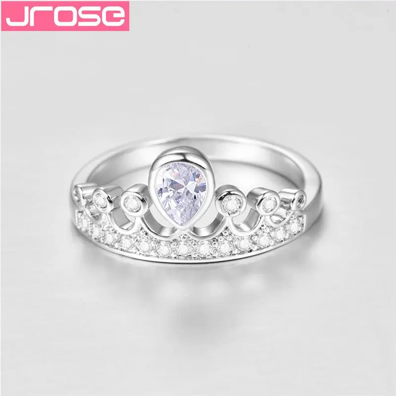 JROSE Beautifu Королева Корона узор кольцо капли воды белые стразы свадебное украшение