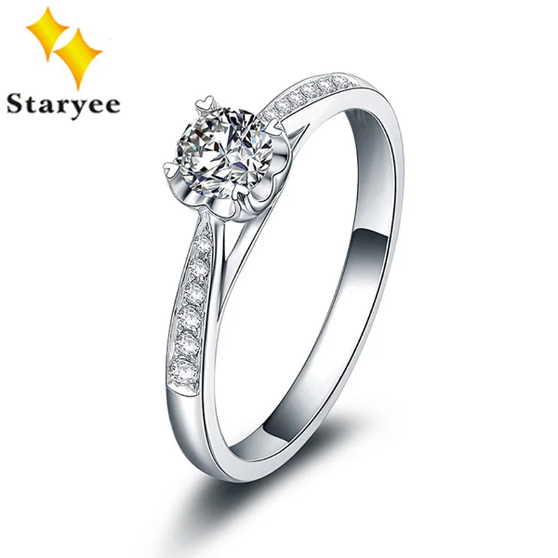 Сертификация VS D 0.5CT Moissanite обручальное кольцо чистое 18K белое золото натуральный