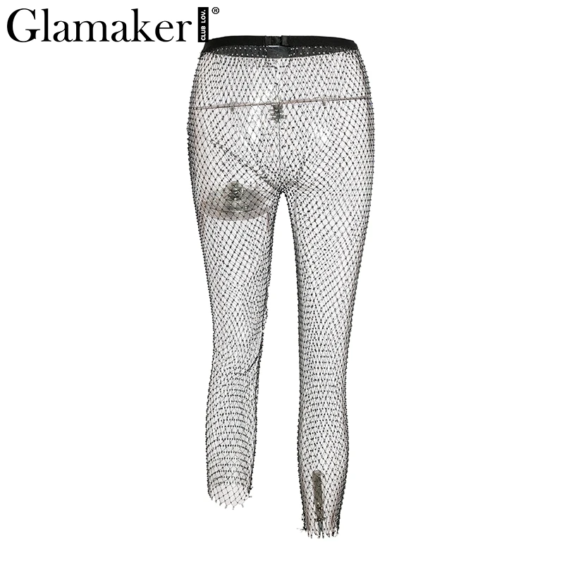 Glamaker Rhineston облегающие клетчатые сексуальные повседневные штаны женские черные штаны с высокой талией штаны с заклепками вечерние клубная одежда уличная одежда