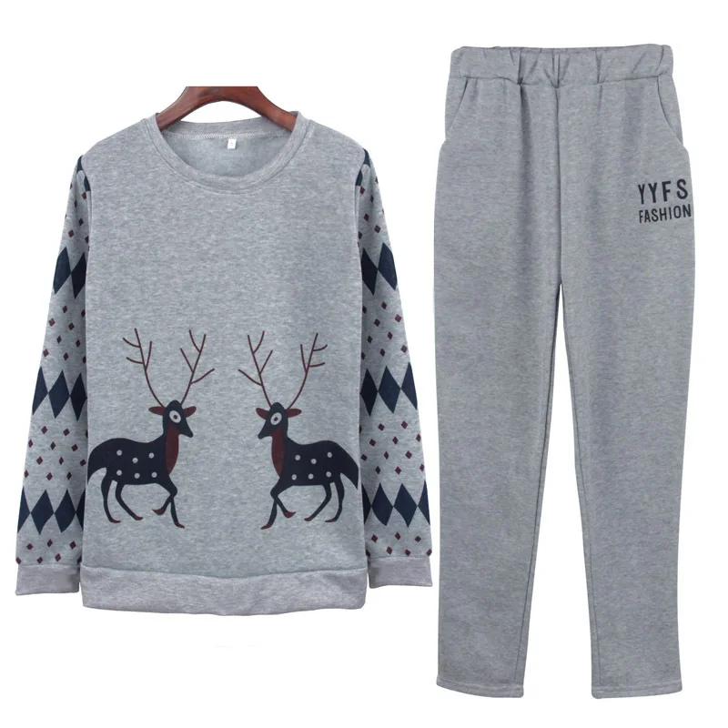 Спортивный комплект Женская Осенняя Новинка принт олень круглый воротник