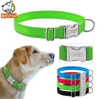 reflective engraved dog collar nylon personalized night safe collars with metal adjustable buckle for small medium large pet