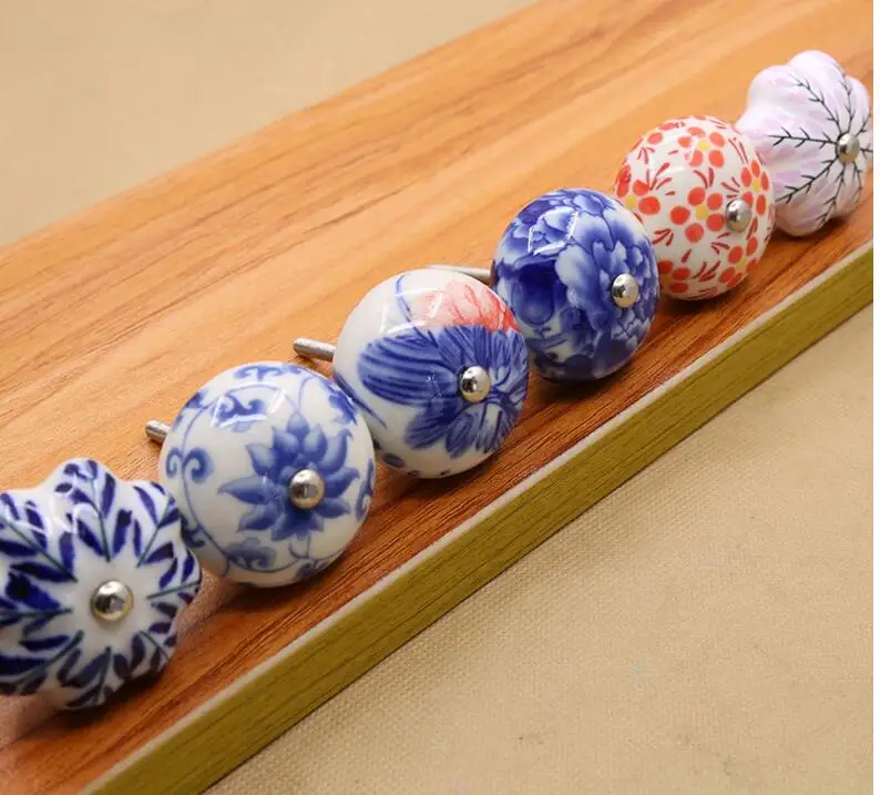 Новое поступление китайская сине белая фарфоровая ручка для шкафа и ручки