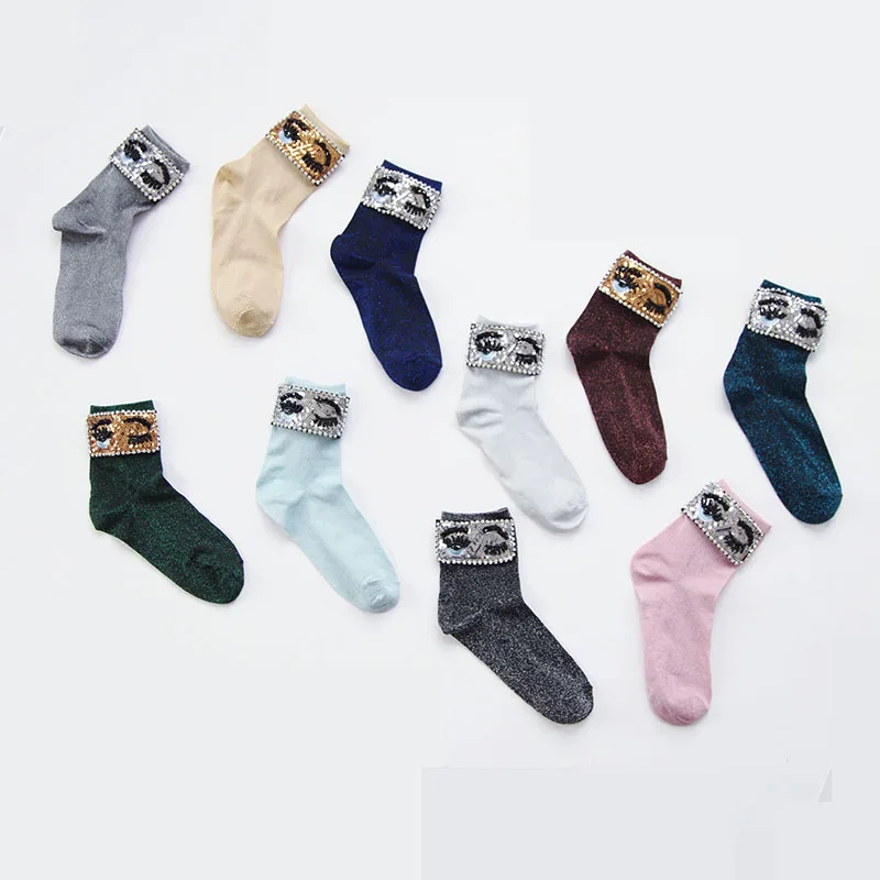 

[EIOISAPRA]Shining Eye Sexy Sequins Shiny Socks Women Fashion Creative Handmade Funny Socks Japan Harajuku New Calcetines Mujer