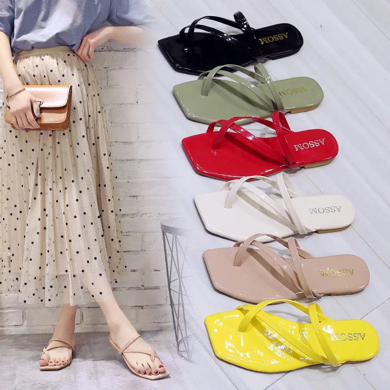 Летняя женская обувь короткие шлепанцы с открытым носком пляжные ярких цветов на