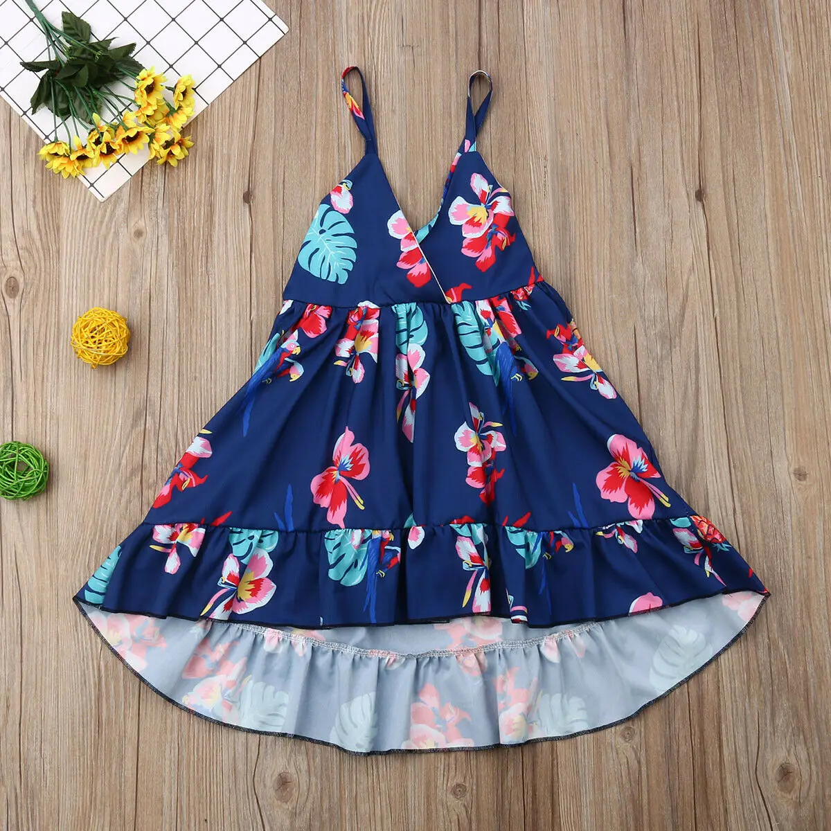 2-7Y Summer Kids Baby Girl Dress Sleeveless V-neck Floral Boho Princess Girls Pageant Dresses Sundress Clothes | Детская одежда и