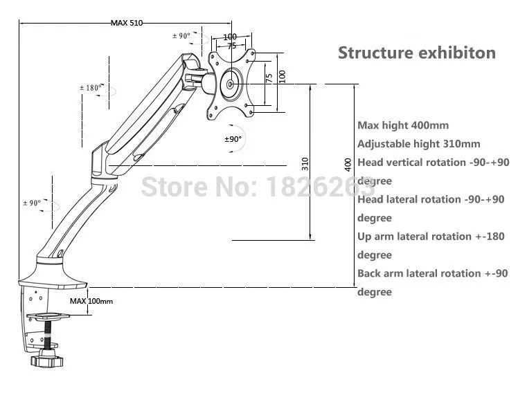 Loctek DLB502 газовая пружина полный рабочий стол 1"-27" ЖК светодиодный держатель для монитора кронштейн загрузки 2-100 кг VESA 75/мм
