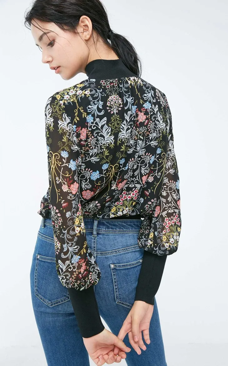 Vero Moda новые женские сплайсированные цветочные печати плиссированные с длинными рукавами Шифоновые Топы | 318351501