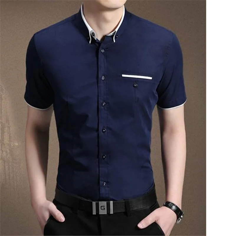 

Summer Casual Short -Sleeve Shirt Slim Wild Solid Color Men 'S Short -Sleeved Shirt Collar Male Size M -5xl