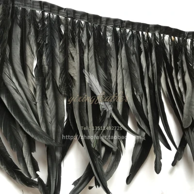 5 ярдов Куриный хвост перья черная планка петух лента 30 35 см 12 14 &quotпетух перо