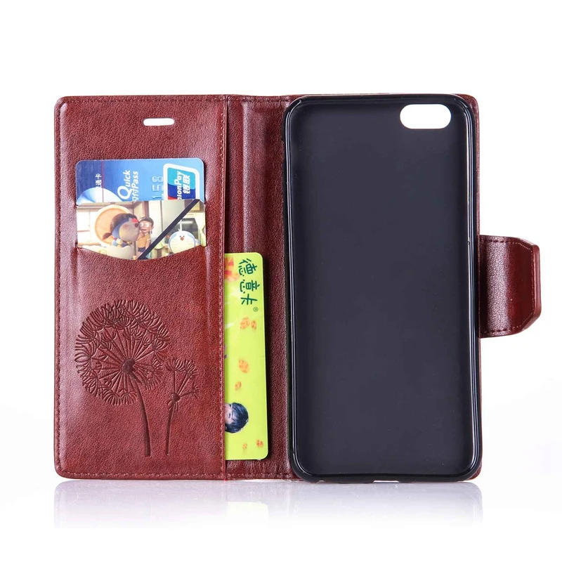 Браун Одуванчик Тиснением diamond Слот Для Карты Бумажник PU Кожа Стенд флип Чехол