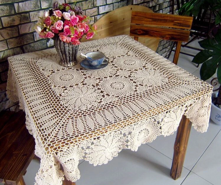Квадратные кофейные скатерти ручной работы украшенные вязаными цветами Ажурные