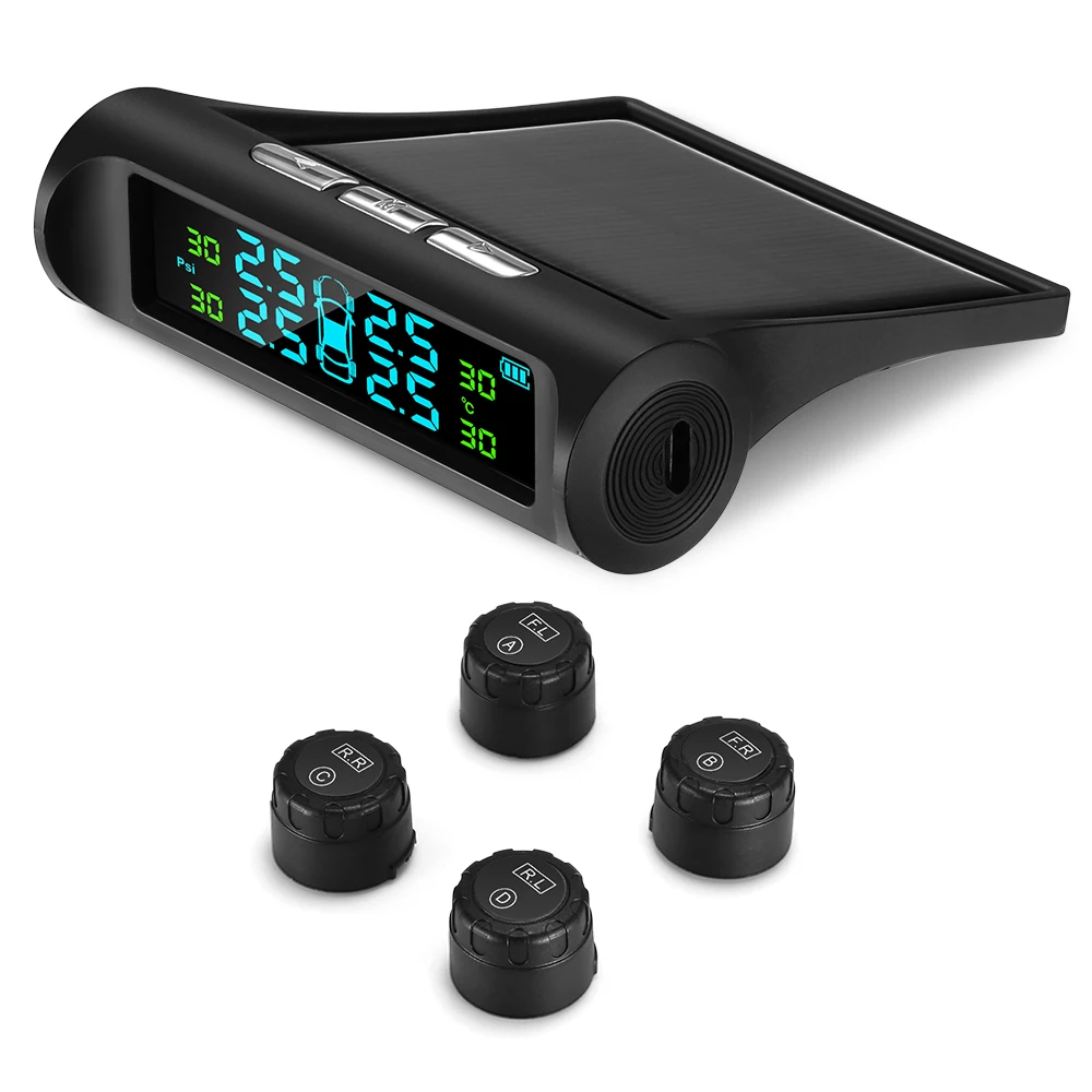 Автомобильная солнечная энергия usb зарядка TPMS беспроводной контроль давления в шинах цифровой ЖК-дисплей Автоматическая сигнализация с 4 внешними датчиками