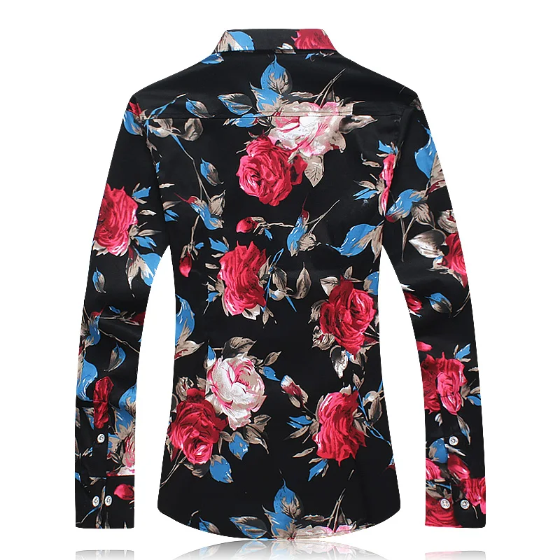 Мужская рубашка с цветочным принтом Повседневная хлопковая гавайская длинным