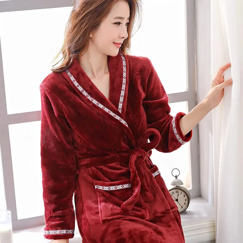 Robe 6 Lovers коралловый флисовый халат осень зима теплая Пижама для женщин и мужчин плотный халат для отдыха Ночная Рубашка домашняя одежда M L XL XXL - Цвет: Robe 6