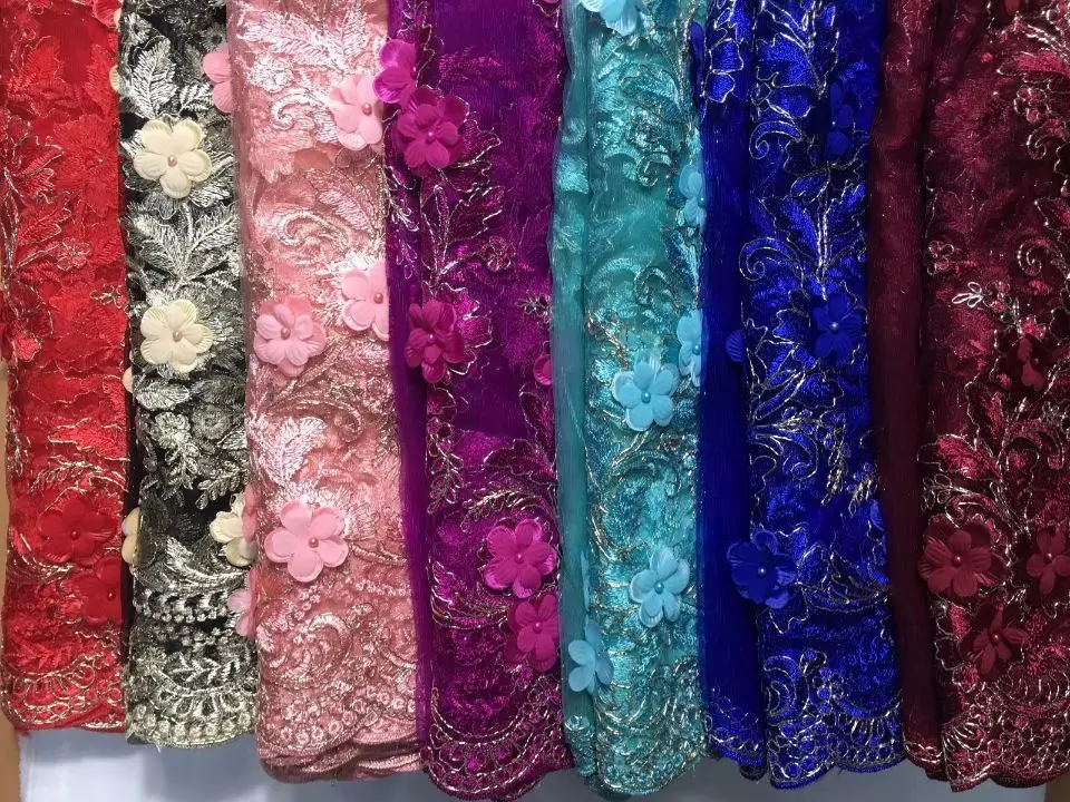 5 Yards/pc Beautiful royal blue french net lace fabric with beads and flower decoration african mesh for dress QN64-7 | Дом и сад