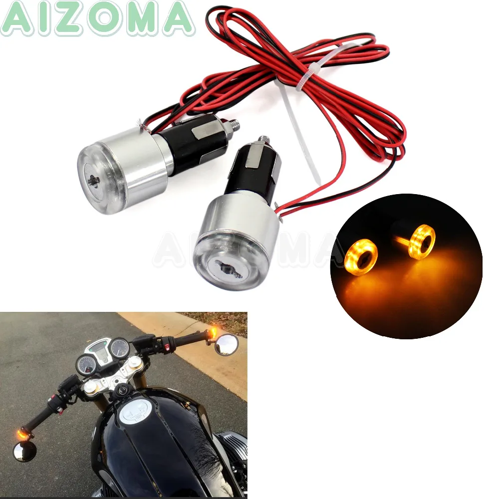 

Motorcycle 7/8" Bar End Turn Signal Lights LED Grip Bar Aluminum End Maker Plug Indicator Flasher For Harley Softail Dyna Bobber