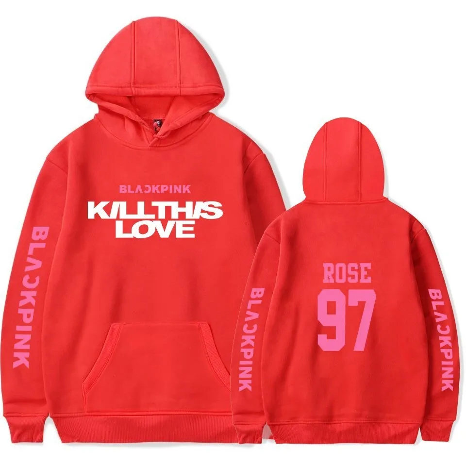 97 Rose Red Kpop Kill This Love Blackpink толстовка с альбомом Роза Лиза хип хоп розовая толстовка с капюшоном для мужчин и женщин толстовки свитера большого размера больше - Цвет: 97 Rose Red