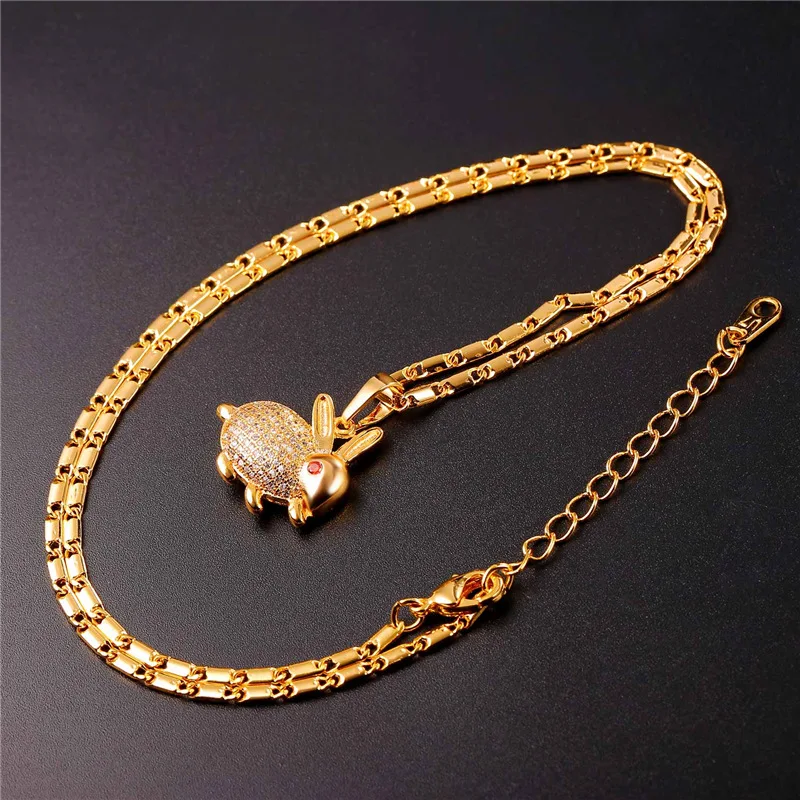 U7 Милый Кролик Подвеска Ожерелье Для Женщин Ювелирные Украшения Циркон Заяц