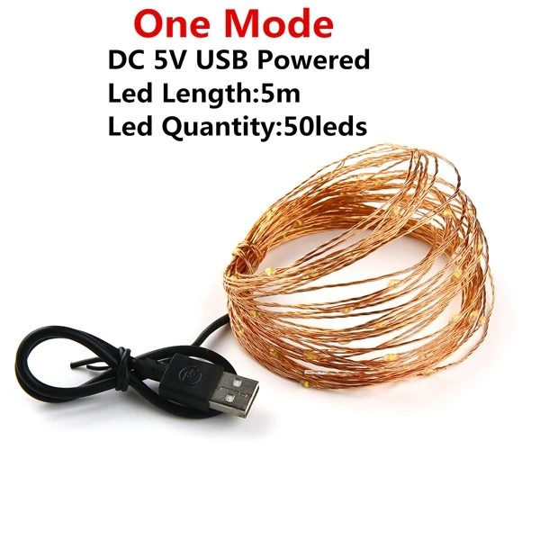 Светодиодная гирлянда 5/10 M/20 M 50/100 Led USB 8, СВЕТОДИОДНАЯ Гирлянда для управления, сказочные гирлянды для свадьбы, Рождества, праздника, декоративные лампы - Испускаемый цвет: One Mode 5M