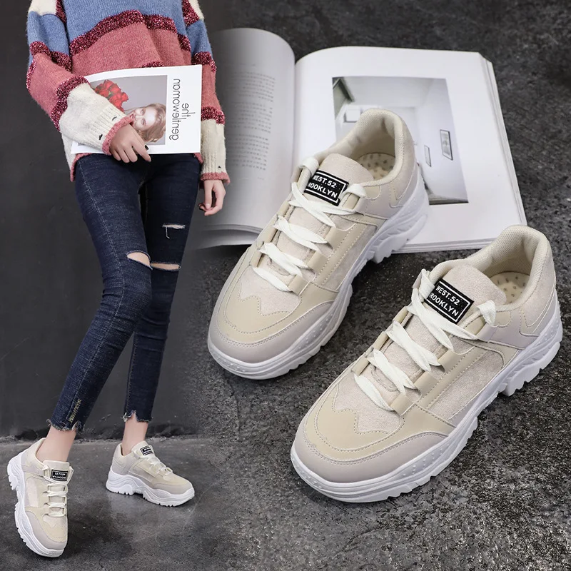 Новинка весны 2019 дизайнерские белые туфли на танкетке женские кроссовки