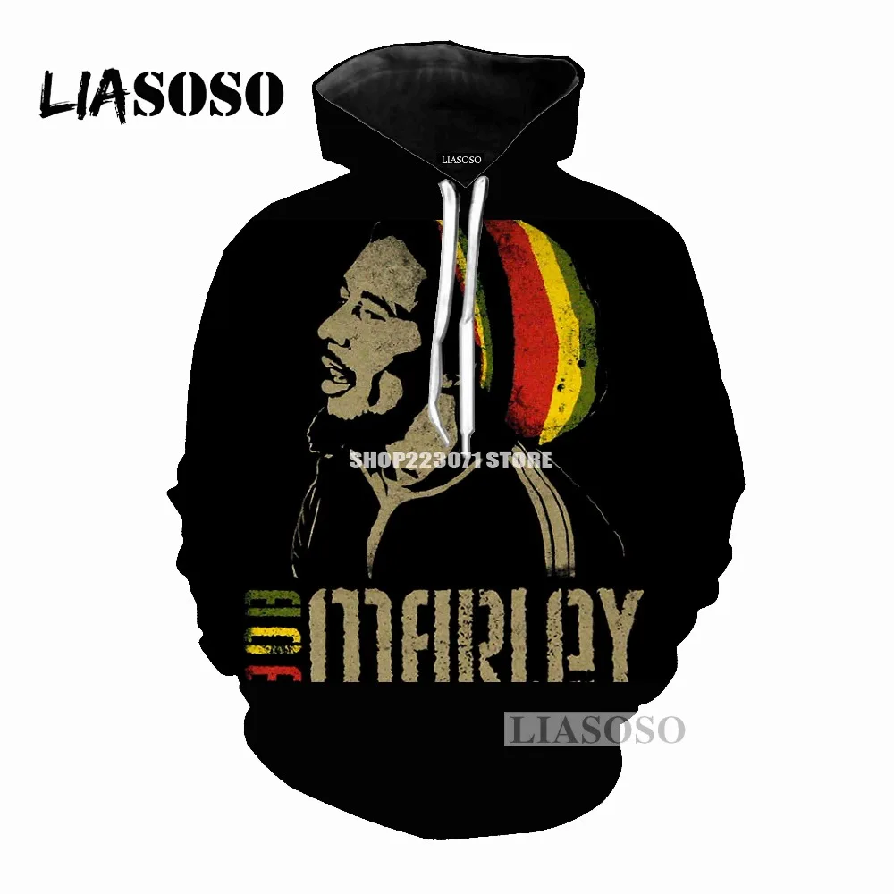 Мужская и Женская толстовка с 3D принтом LIASOSO модная брендовая Bob Marley модель M043 2019 |