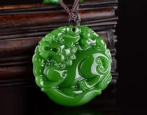 Koraba ювелирные изделия Китай натуральный зеленый JADE Jasper Резьба Дракон Кирин
