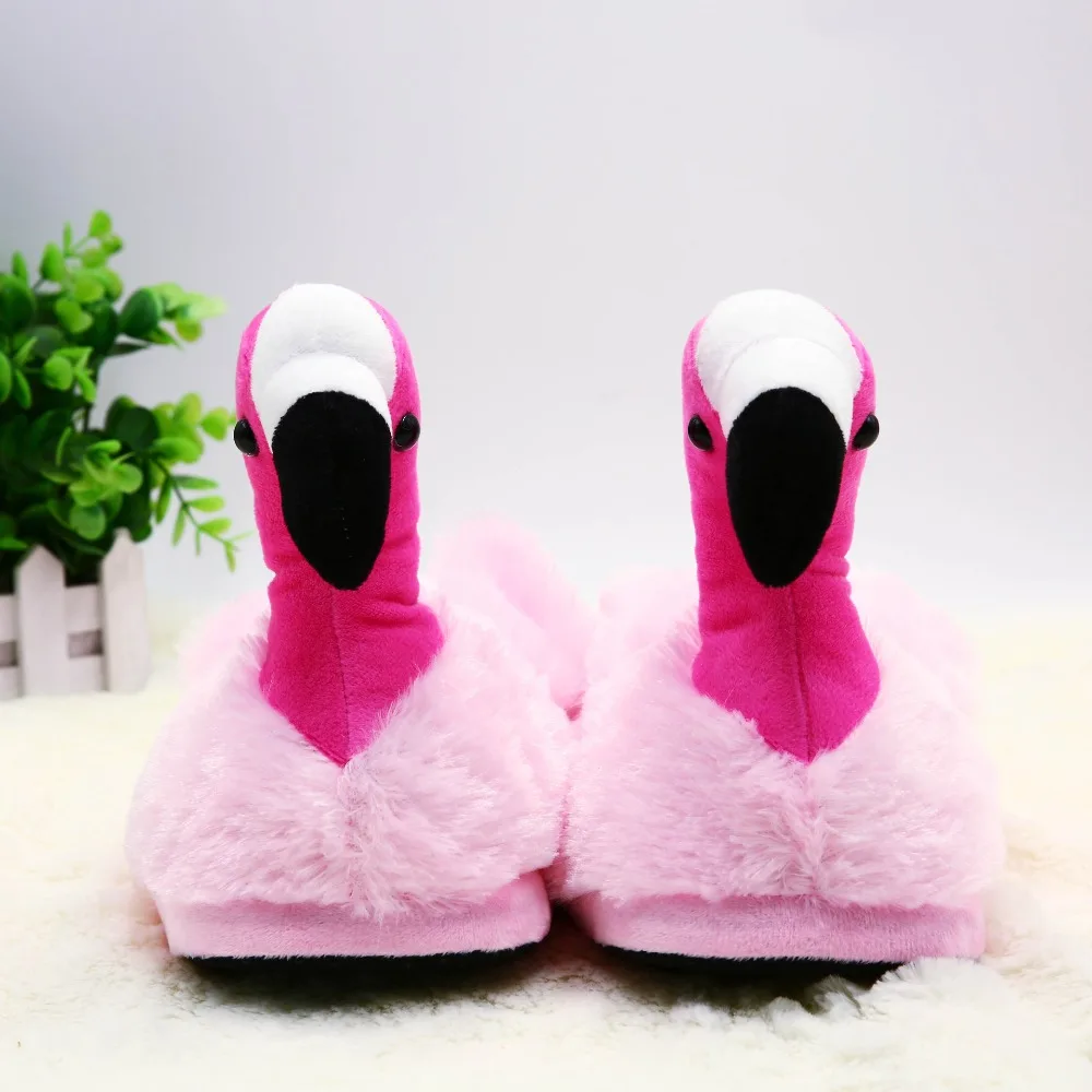 Тапочки с изображением фламинго Зимние домашние теплые хлопковые тапочки